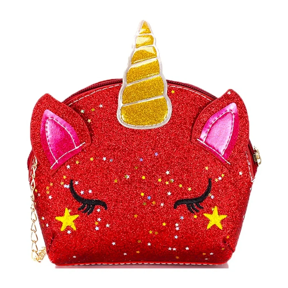 Unicorn With Horn 🦄 Red Leather Crossbody Bag With Gold Chain